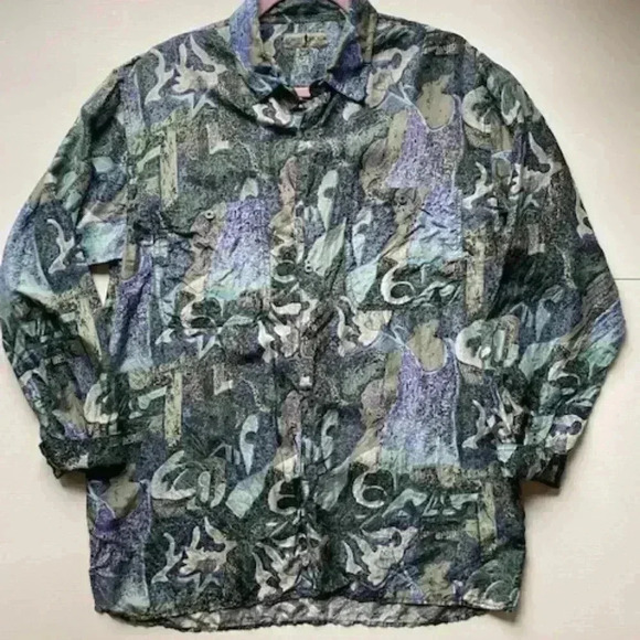 Vintage Robert Stock Abstract Pattern Silk Button Up Shirt Size M - Picture 4 of 13